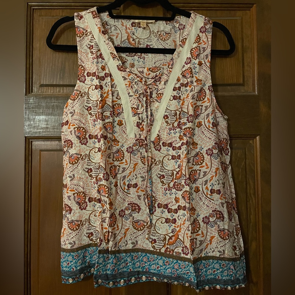 Skies Are Blue Pattern Tie Neck Tank